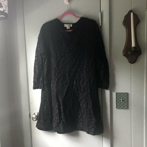 Impressions of California Dresses & Skirts - Vintage Black Lace Mini Dress Tunic Impressions of California Long Sleeve